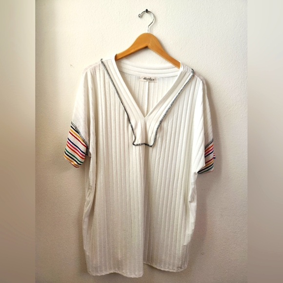 Haptics Tops - Haptics By‎ Holly Harper Short Sleeve Top Reverse Stitch Rainbow Sleeves XL
